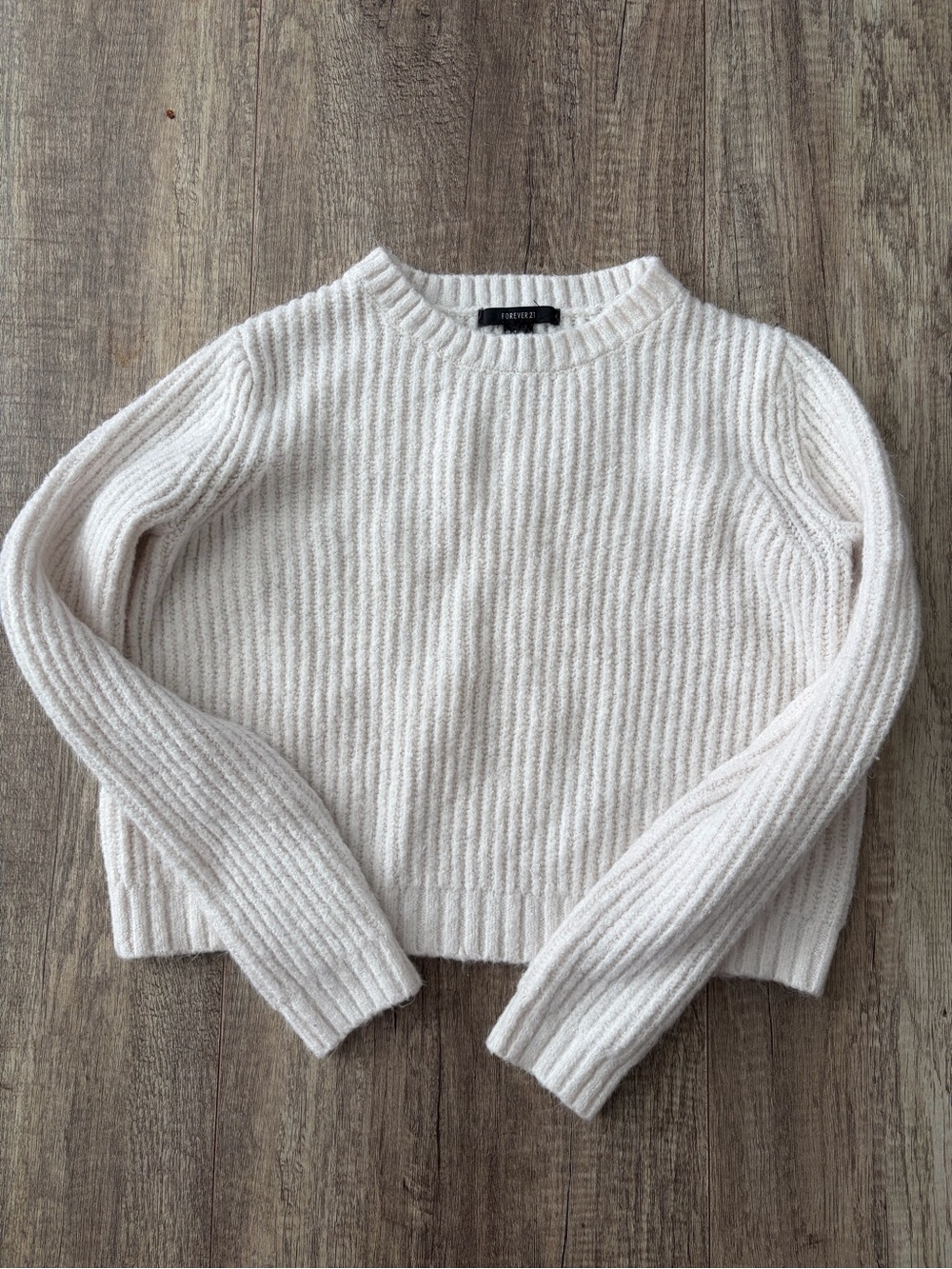 Forever 21 Off-White Ribbed Crewneck Sweater